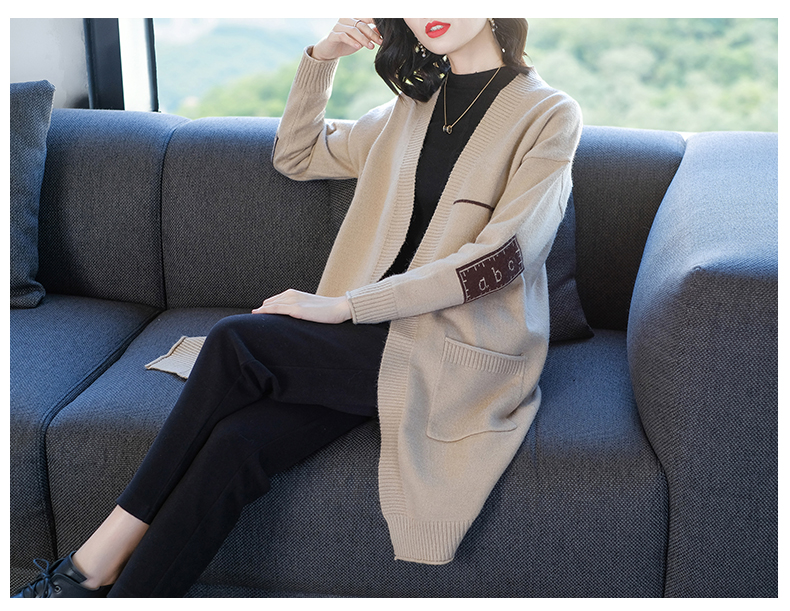 Trong phần dài của áo len cardigan bên ngoài mùa thu nữ châu Âu và Hoa Kỳ áo len rộng kích thước lớn áo len nữ túi áo choàng mùa thu đông - Đan Cardigan ao khoac len dep