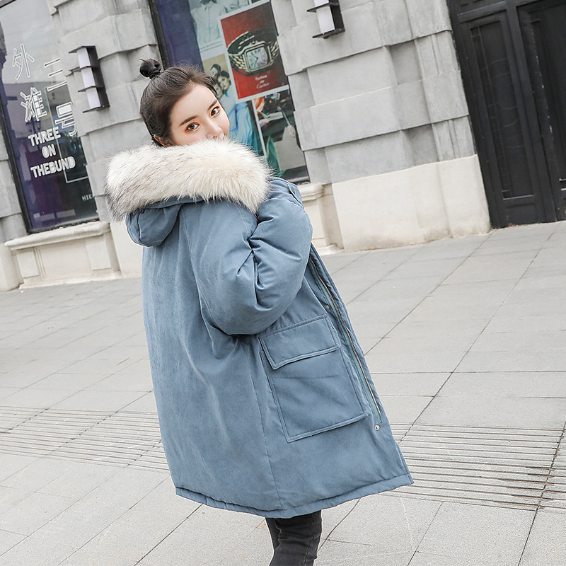 giải phóng mặt bằng Anti-mùa trung dài xuống quần áo cotton Hàn Quốc phiên bản lỏng lẻo mùa đông bông len quần áo bông dày mới cổ áo lông lớn