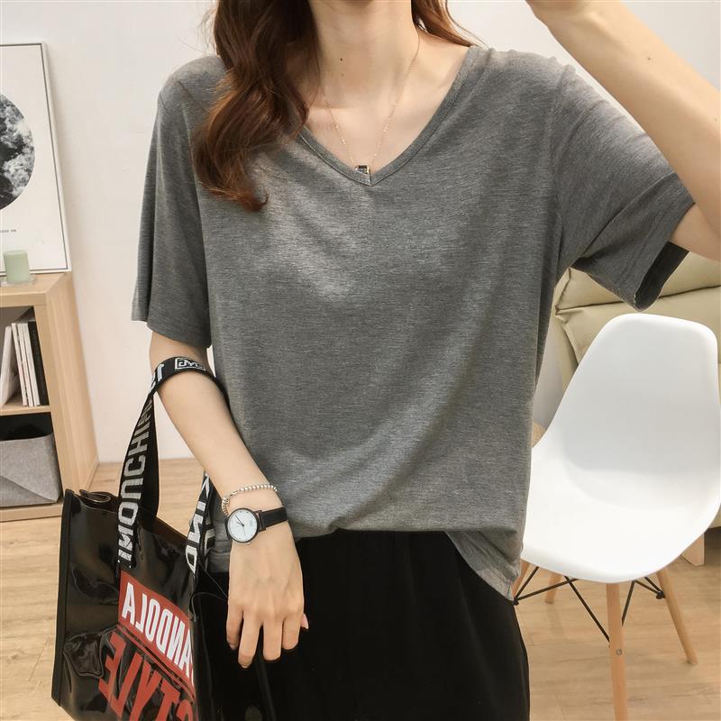 Ice Wire T Shirt 2022 new summer cool and loose, thin V - collar pure Model Short Sleeve Clothes tide