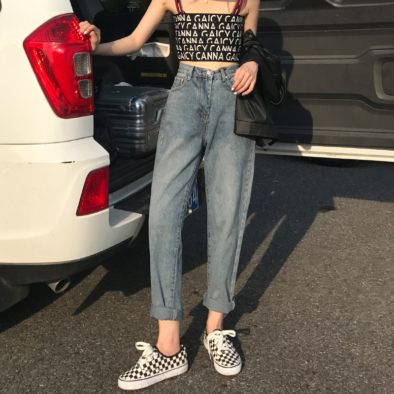 Jeans woman 2020 new spring and summer thin section Korean version High waist display slim straight drum pants loose wide leg student old daddy pants