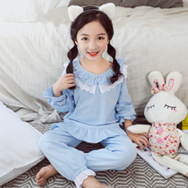 Childrens sleepwear autumn long sleeve little girl pajama set lace zhong da tong tracksuit piece autumn