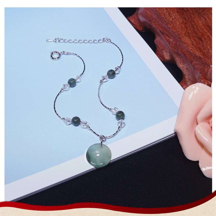 Ngọc tự nhiên ngọc bích vòng chân cổ điển nữ thời trang hoang dã handmade pha lê sinh viên clan gió vòng chân chain transfer 貔貅