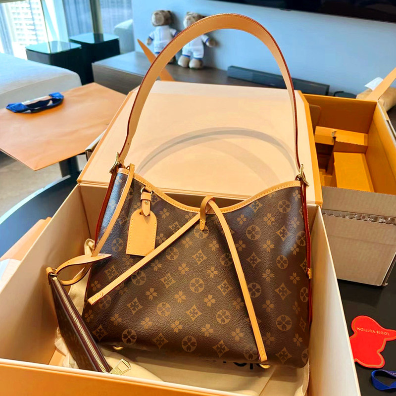 Hong Kong Clearance Genuine Leather Women's Bag 2026 New Model Monogram Medium Carryall Tote Bag Shoulder Crossbody Shopping Bag