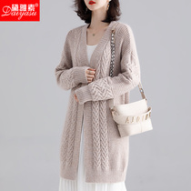 Autumn and winter New Korean version of the long thick outer tie loose knitted cardigan casual lazy womens sweater coat