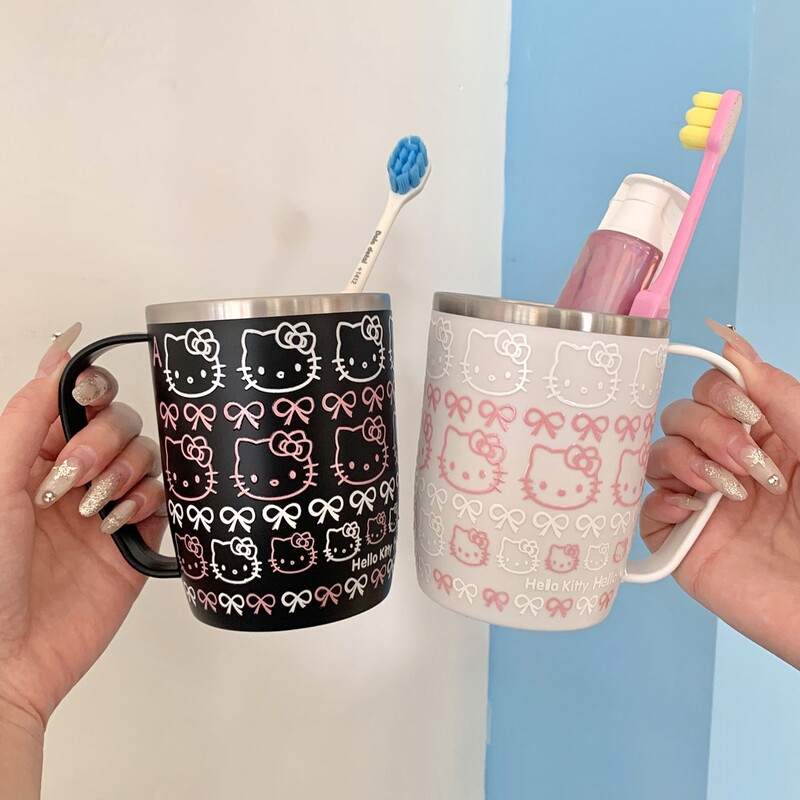 Cute Children's Mouthwash Cup 304 Stainless Steel Wash Cup Mold-Resistant Student Dormitory Kitty Toothbrush Cup High Aesthetic Value