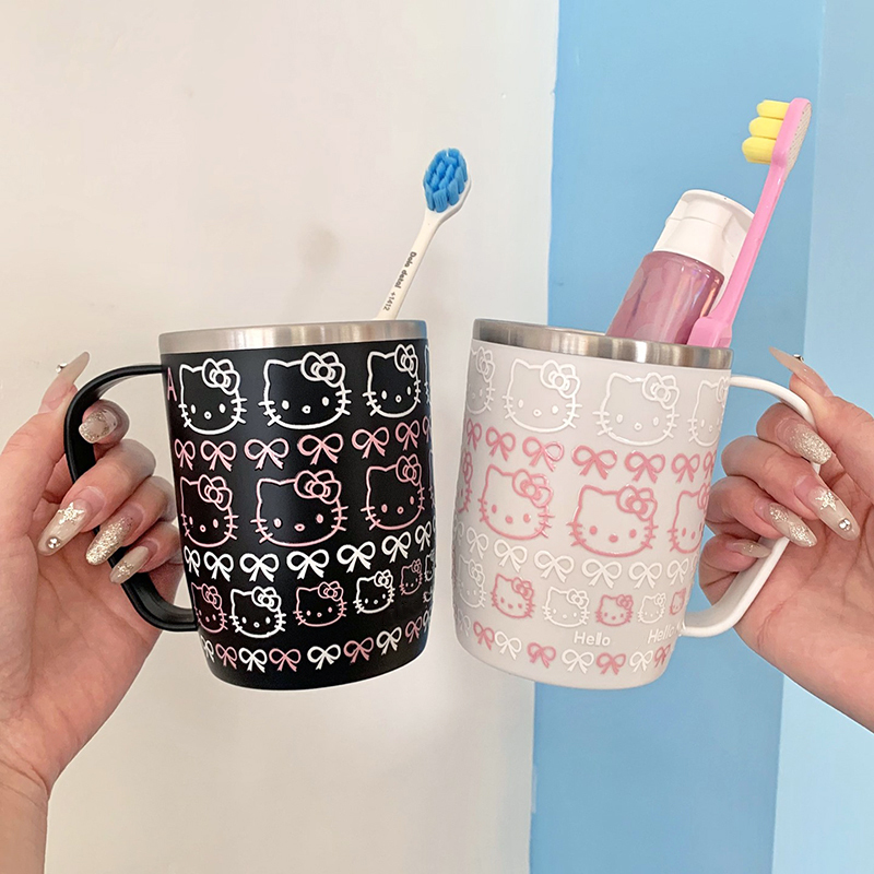 Cute Children's Mouthwash Cup 304 Stainless Steel Wash Cup Mold-Resistant Student Dormitory Kitty Toothbrush Cup High Aesthetic Value