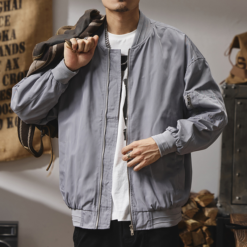 Men's Jacket Spring and Autumn Style Japanese Street Fashion Brand Gray Baseball Jacket Outdoor Pilot Stand Collar Softshell Jacket
