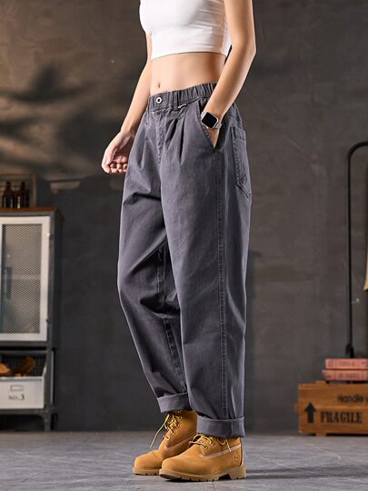 American retro casual pants for men in winter plus velvet loose straight pants for men, high-end simple and versatile work pants