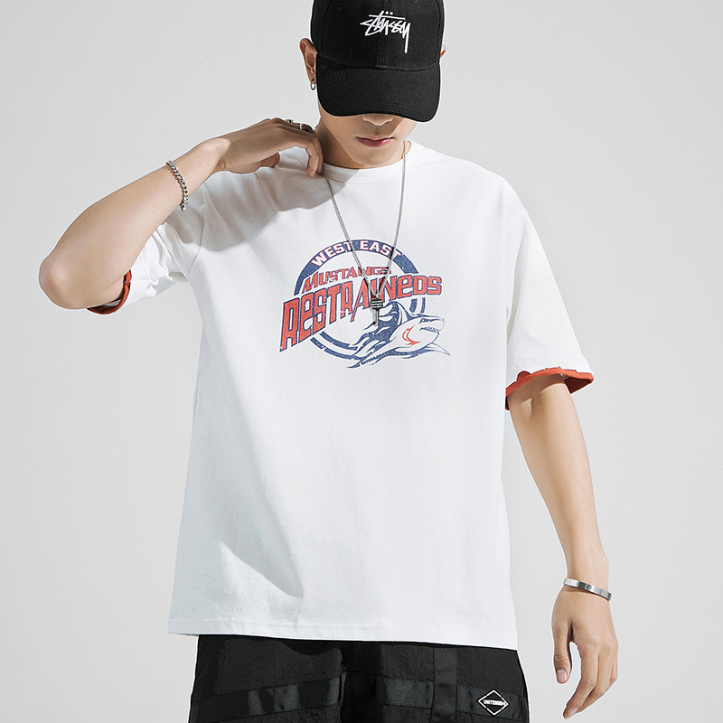 2020 ins mới T-shirt nam Hồng Kông gió Hàn Quốc phiên bản của đường phố hip-hop sóng quốc gia bông thương hiệu thủy triều in năm lỏng tay áo ngắn lỏng lẻo