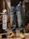 American retro jeans 2025 new men's autumn and winter straight high street distressed hole beggar trendy brand washed trousers