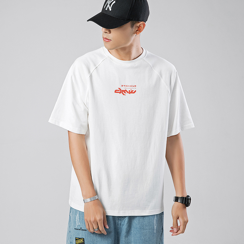 in ngắn tay áo thun nam Hàn Quốc phiên bản đường phố hip-hop cuff stitchround bông loose-fitting retro Nhật Bản T-shirt hàng đầu