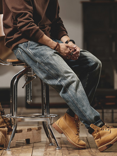 Retro Blue High-End Jeans 2025 New Men's Autumn Straight Leg Loose American Retro Washed Distressed Casual Pants