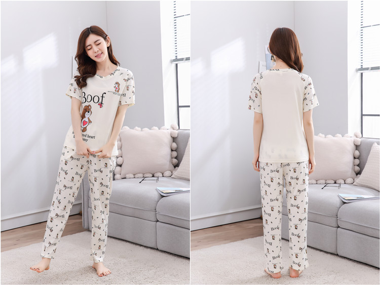 Quần short cotton tay ngắn thường xuyên thiết lập bộ phim hoạt hình nữ kích thước lớn mùa xuân và mùa hè mặc cotton phục vụ sinh viên đồ bộ trung niên