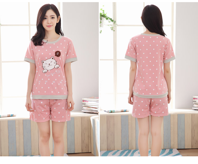 Giản dị đồ ngủ của phụ nữ cotton ngắn tay quần short phù hợp với Hàn Quốc ladies cartoon bông kích thước lớn sinh viên dịch vụ nhà mùa hè