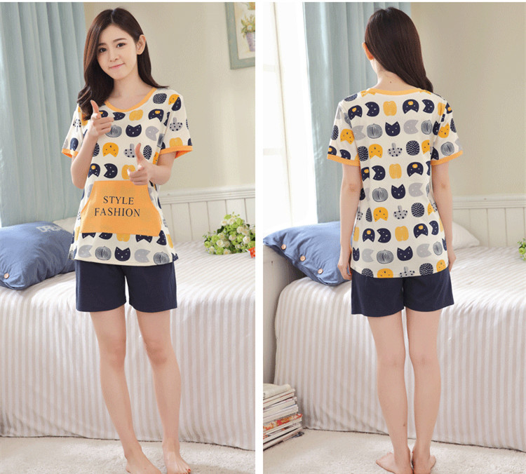 Giản dị đồ ngủ của phụ nữ cotton ngắn tay quần short phù hợp với Hàn Quốc ladies cartoon bông kích thước lớn sinh viên dịch vụ nhà mùa hè