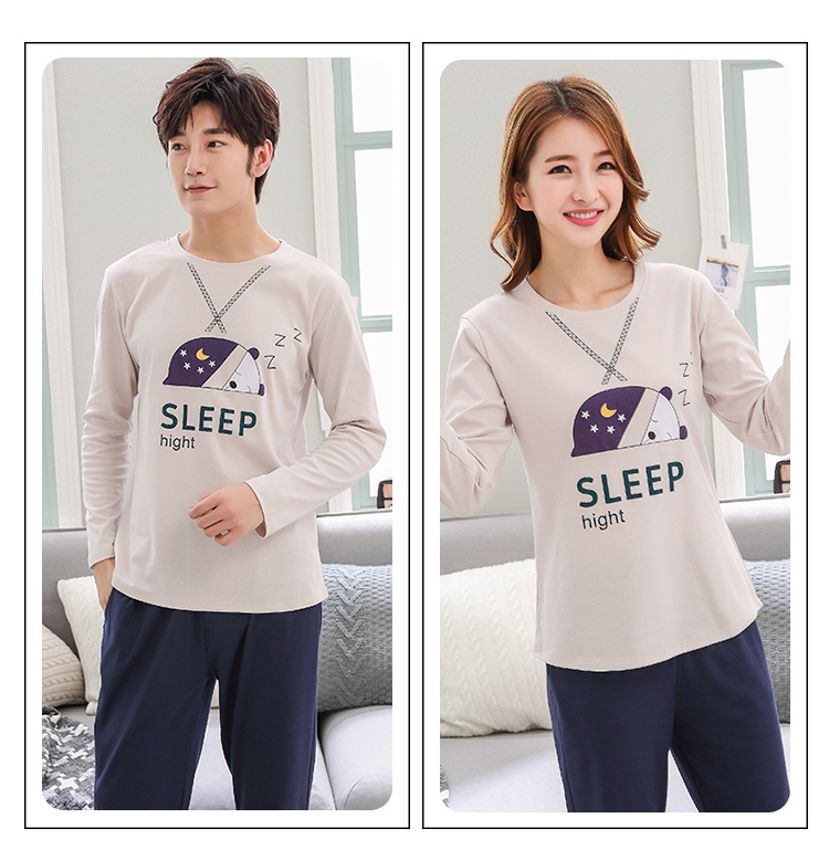 Cặp quần cotton dài tay Đồ ngủ Hàn Quốc nam và nữ giản dị kích thước lớn phục vụ nhà cotton phù hợp với mùa xuân và mùa thu đông đồ pijama nữ