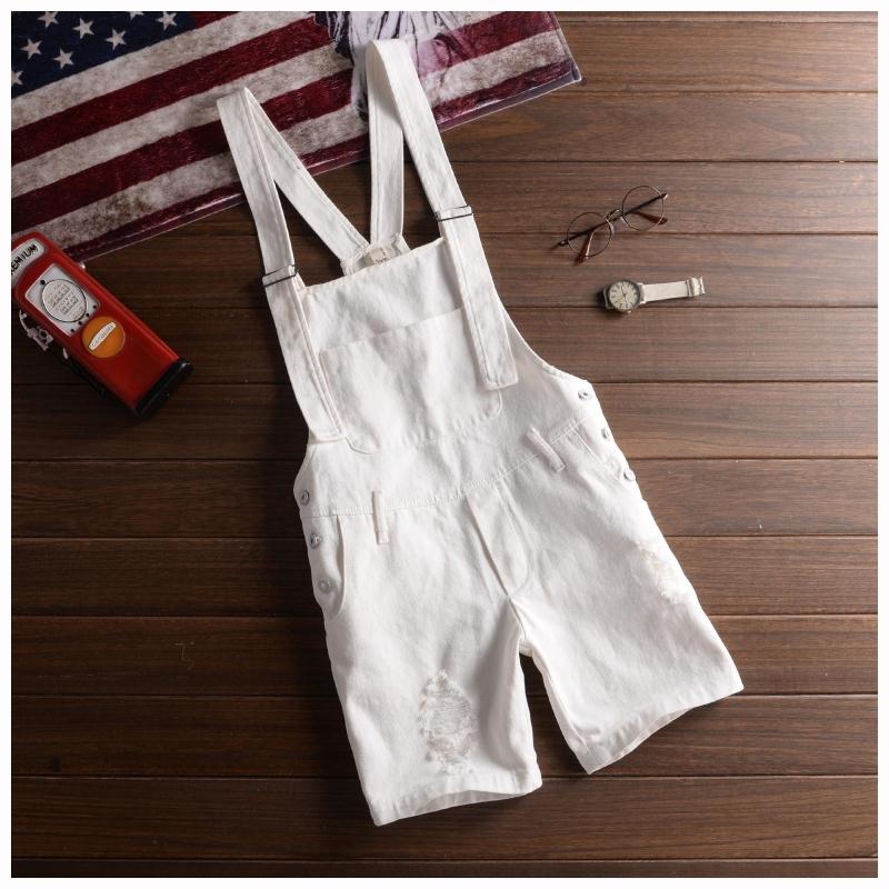 Mùa hè mới Hàn Quốc nam màu rắn lỗ jumpsuit Hàn Quốc mùa hè yếm quần short nam giản dị quần dài nam