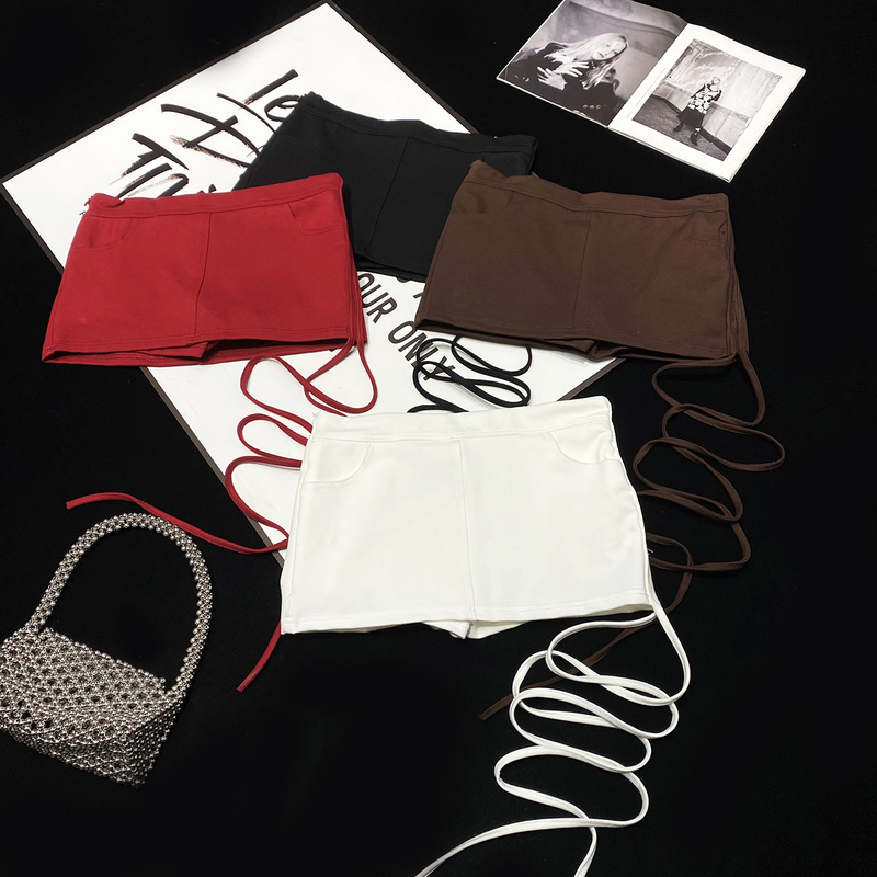 Cca LAOSHU Pure Desire Style Hot Girl Bodycon Mini Skirt with Straps and Leg Binders, Sexy Low-Waist Tight-Fitting Slimming Anti-Exposure Skirt