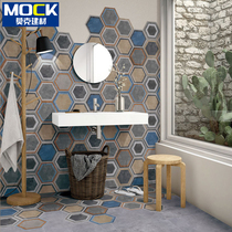 Hexagon brick cement gray kitchen balcony tile Nordic antique toilet floor tiles 200x230 toilet wall tiles
