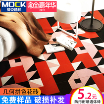 Flower tiles geometric red non-slip floor tiles Spanish restaurant mixed parquet kitchen bathroom tiles 300x300