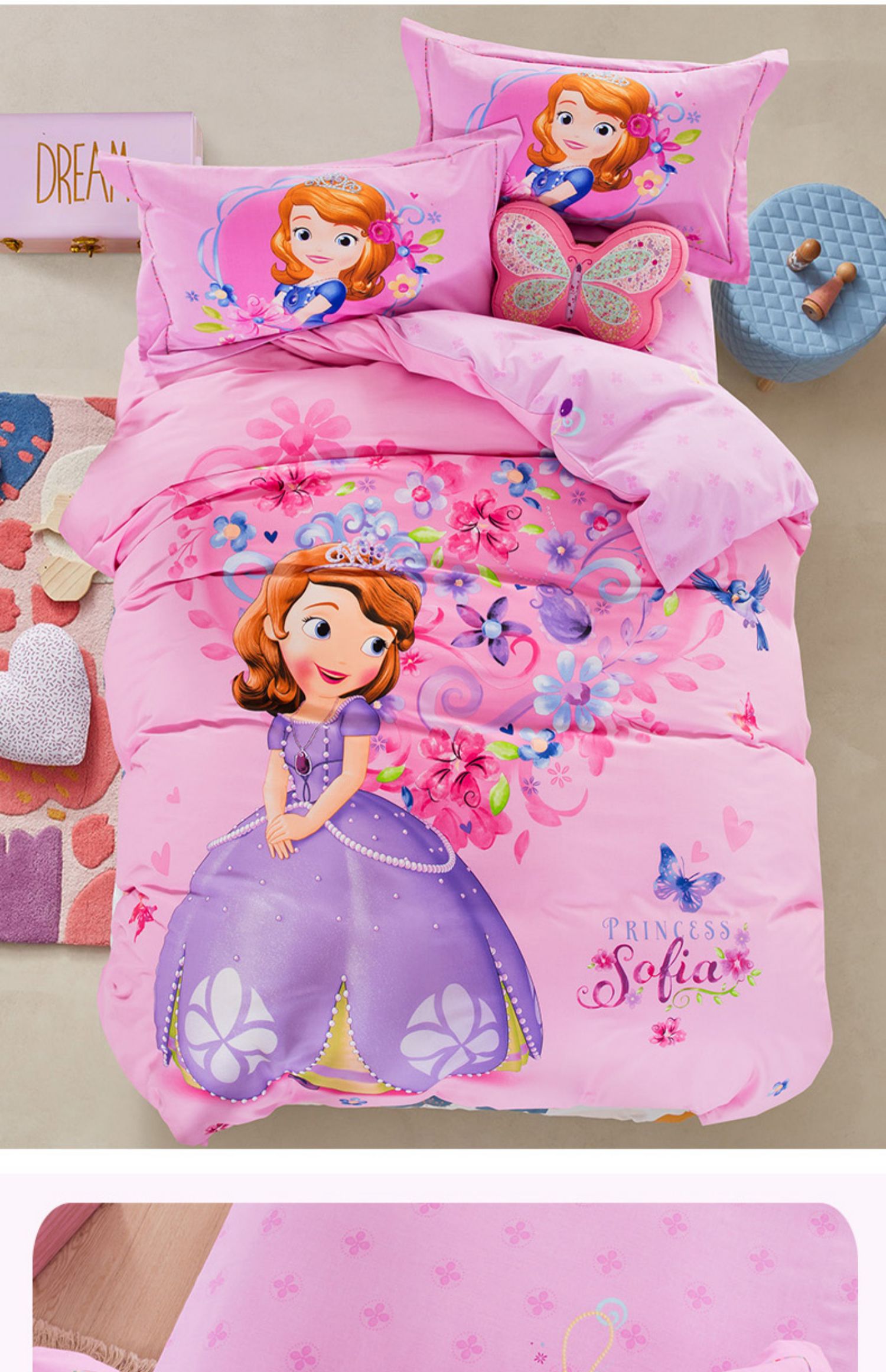 bộ đồ giường bốn cô gái bông chăn bông trải giường ba mảnh giường Disney công chúa phong cách trẻ em - Bộ đồ giường bốn mảnh chăn đệm