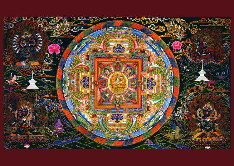 Customized four-arm Guanyin mandala picture Guanyin Buddha statue painting Thangka portrait Crystal table print