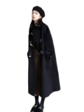 Черное женское осеннее и зимнее высококачественное шерстяное пальто с угловыми пуговицами Hepburn, новый горячий стиль 2025 года