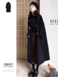 Черное женское осеннее и зимнее высококачественное шерстяное пальто с угловыми пуговицами Hepburn, новый горячий стиль 2025 года