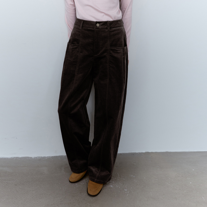 Mustard Pie Vooe Retro Corduroy Straight-Leg Versatile Long Pants for Women, New Autumn and Winter Pleated Loose Casual Pants