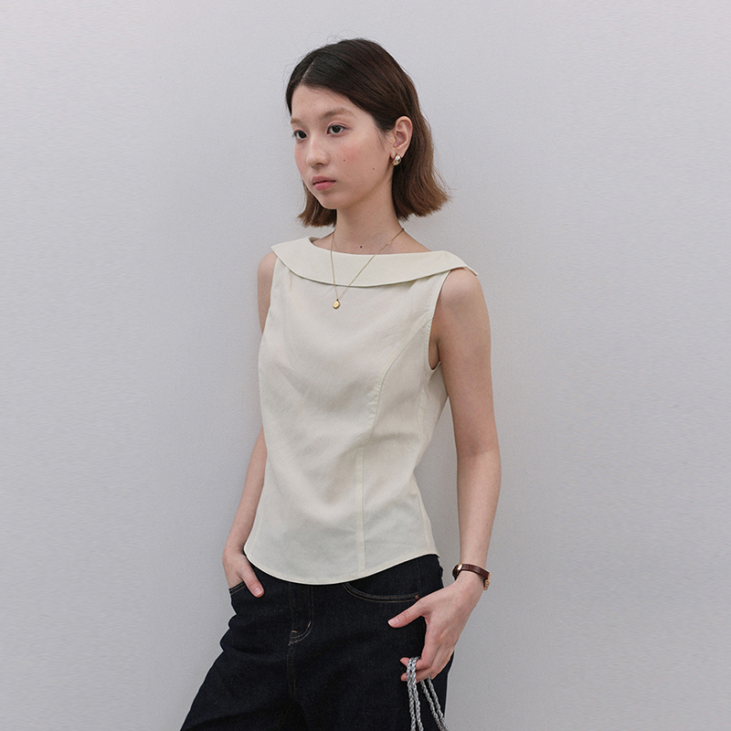 Mustard Pie Vooe Sleeveless Boat Neck Commuter Vest Shirt for Women, Summer 2026 New Slimming Lyocell Top