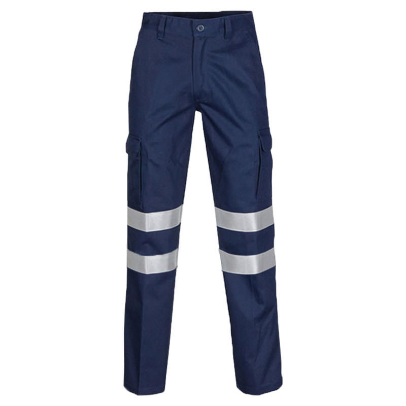 All-Cotton Australian Style Navy Blue Work Pants for Men with Multiple Pockets, Suitable for Auto Repair, Construction, Factory Workshops, with Reflective Strips
