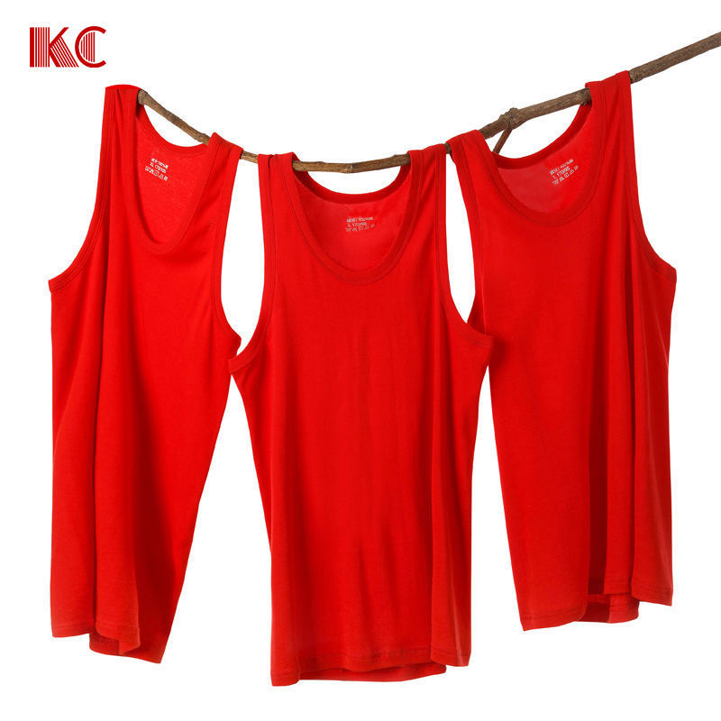 Kc100% Pure Cotton Men's Vest, Red Undershirt for the Year of Birth, Breathable Summer Tank Top, All-Cotton Base Layer for Elderly Men