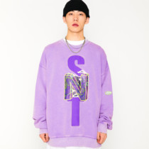 NSTNEW START Classic N-word washed old patch embroidery purple round neck tide brand retro loose sweater