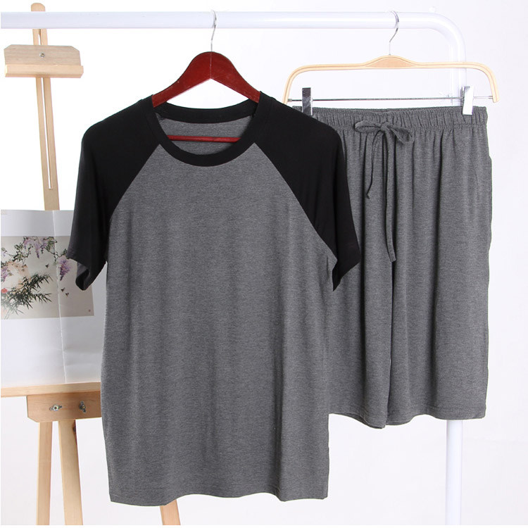 Modal men's suits can be worn outside stitching short-sleeved shorts thin homewear loose sports large size pajamas