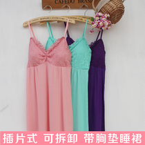 (Day specials) detachable with chest pad sling nightgown sexy lace modal insert Cup pajamas