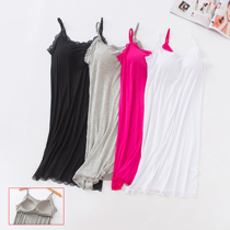 Modal V-neck with cup chest cushion sling nightgown lace bra one-piece pajamas summer home wear
