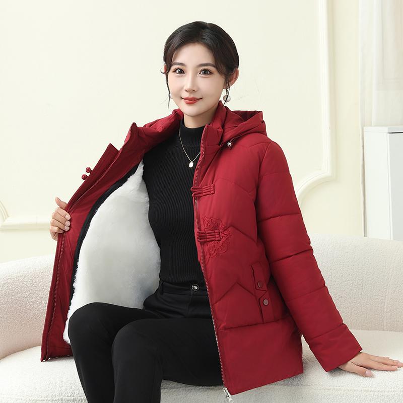 Middle-Aged and Elderly Winter Clothing, Wool Cotton Coat, Fur Integrated Cotton Jacket, Thickened Warm Cotton Clothing, Women's Hooded Coat, Mother's Clothing