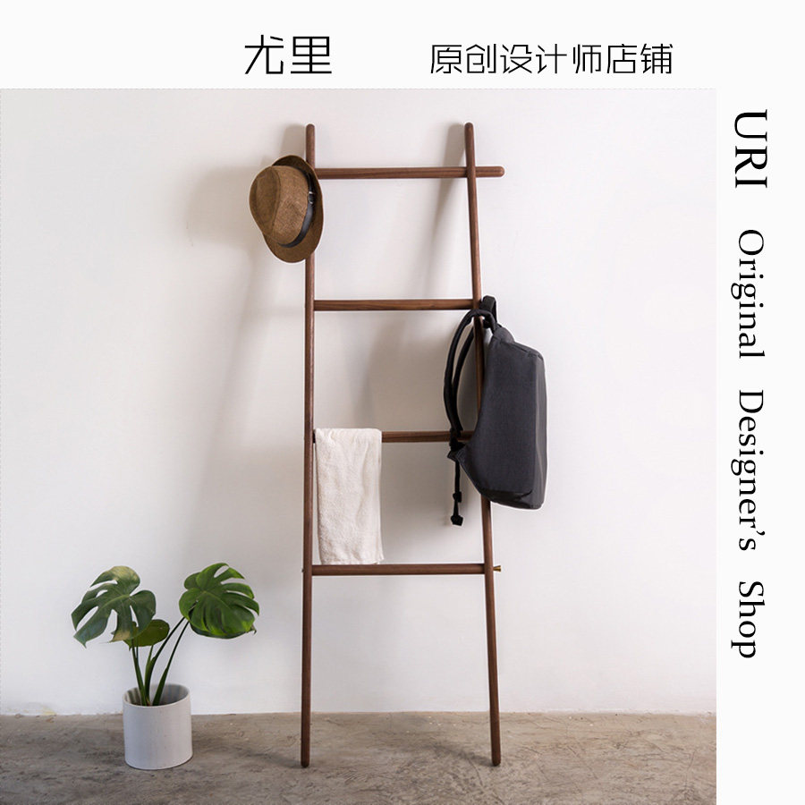 URI Solid Wood Ladder Clothes Hat Rack Floor Bedroom Hanging Hanger Bathroom Hair Towel Rack Home Hotel Folk Custom