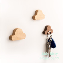 ins Nordic creative solid wood key hook wall-mounted free-to-punch wall Xuan-close minimalist powerful magnet stick hook
