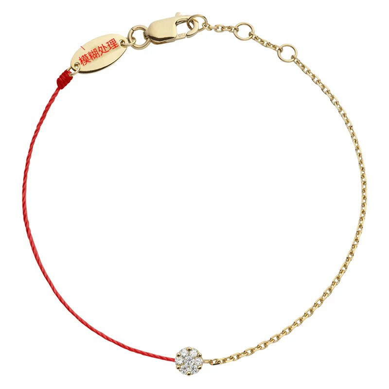 18K Gold Six-Circle Diamond Small Flower French Red String Half Rope Half Chain Au750 Bracelet for Women, Birth Year Gift