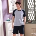 Bộ đồ ngủ của nam giới mùa hè quần short ngắn tay cotton Hàn Quốc mặc thường xuyên mặc nhà phù hợp với dịch vụ nhà máy mùa xuân và mùa thu bán hàng trực tiếp - Pyjama