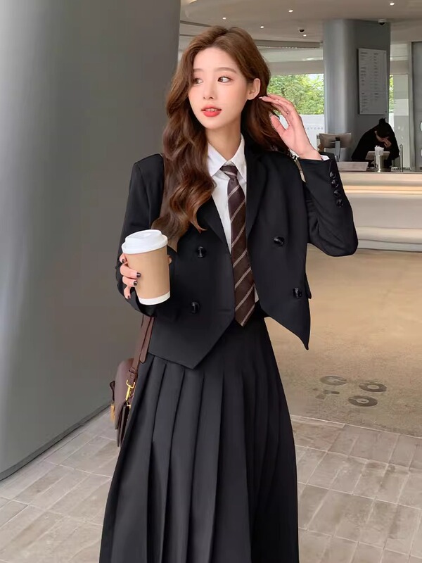 College Style Suit Skirt, Spring and Autumn Style, College Student Jk Uniform, School Uniform for High School Students, High-Waisted Pleated Long Skirt