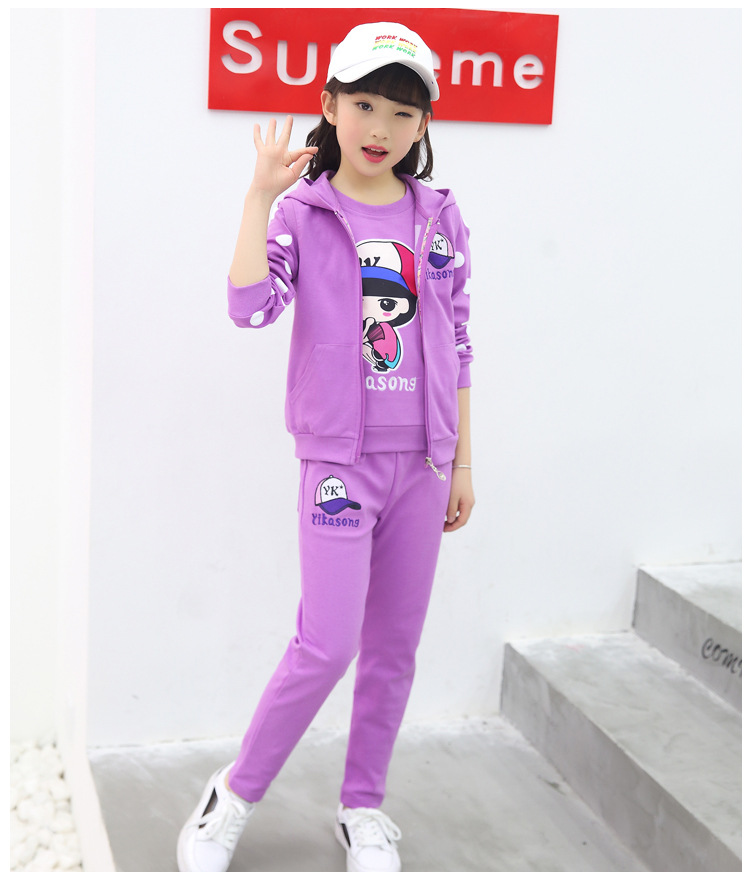 Bộ đồ bé gái mùa thu 2018 mới bộ ba mảnh phiên bản Hàn Quốc của bé gái 10 tuổi quần áo thể thao trẻ em mùa thu thủy triều shop quần áo trẻ em