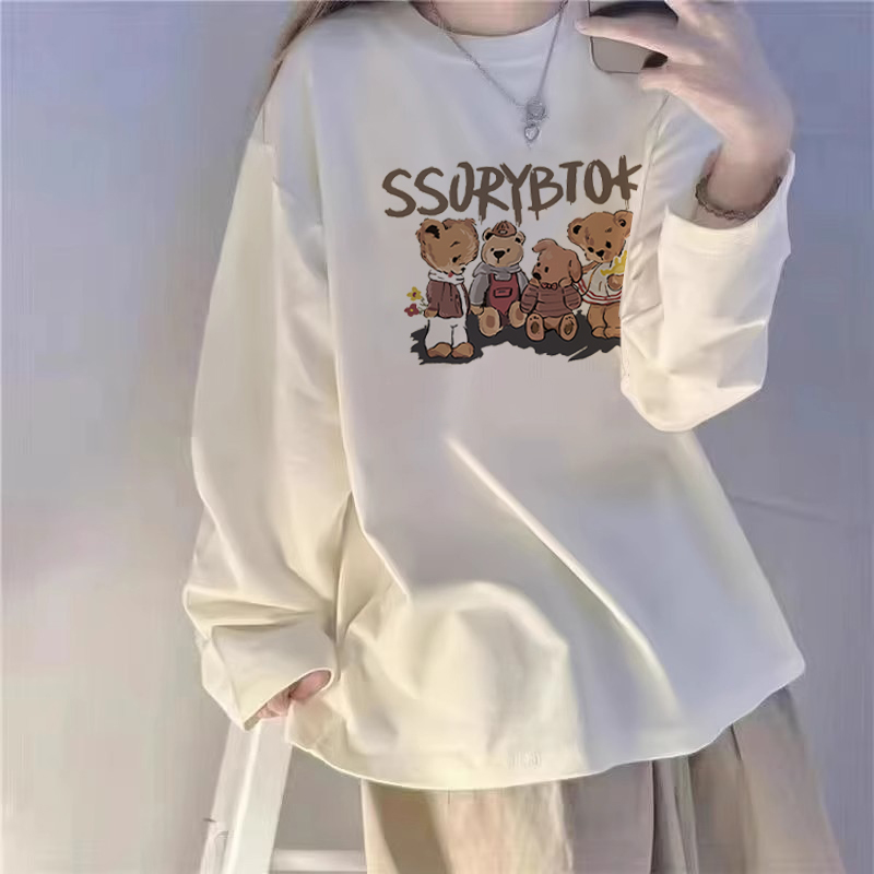 White long sleeve t-shirt pure cotton loose gush with undershirt woman inside lap big code blouse autumn new women's dress-Taobao