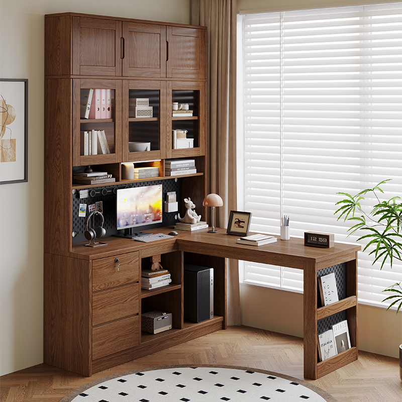 Desk and Bookshelf Integrated Solid Wood Bookcase Corner Study Table Bedside Table Computer Desk Bedroom Home Writing Desk