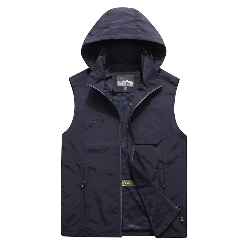 Spring and Autumn Hooded Vest Men's Outdoor Casual Fishing Photography Vest Large Size Workwear Multi-Pocket Thin Waistcoat Trendy