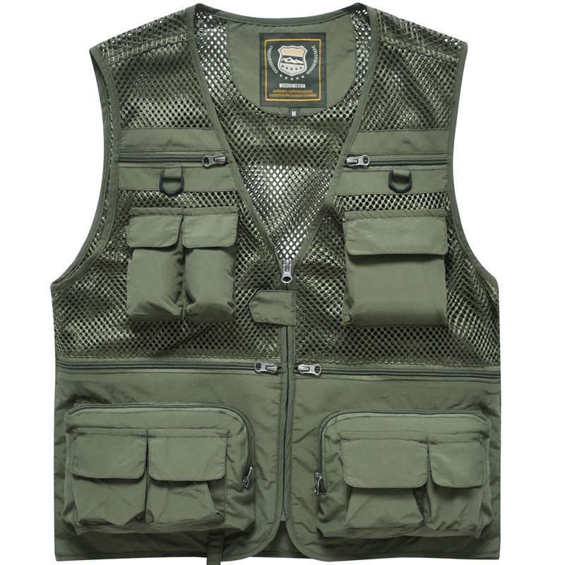 Mùa hè mỏng phần lưới vest nam leo núi nhanh khô giải trí nhiều túi chụp ảnh câu cá ngoài trời vest kích thước lớn - Dệt kim Vest áo len nam trung niên