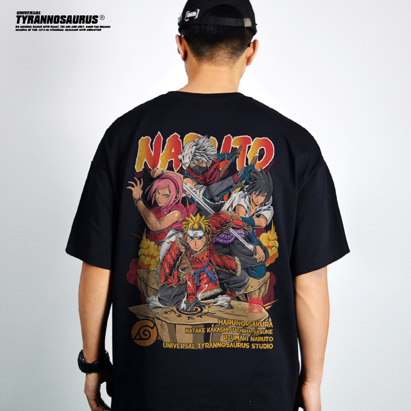 Japanese Anime Naruto Naruto Collaboration Short-Sleeve T-Shirt for Men and Women, Summer Pure Cotton Heavyweight Loose Fit Large Size ins