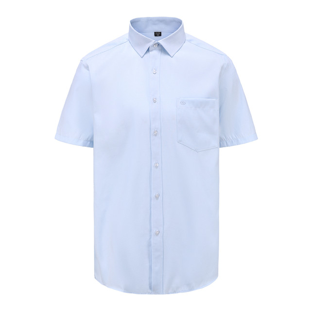 2024 ເຄື່ອງນຸ່ງທະນາຄານອຸດສາຫະກໍາທີ່ມີຄຸນນະພາບສູງຂອງຜູ້ຊາຍຂອງທະນາຄານອຸດສາຫະກໍາ Uniform ແຂນສັ້ນແຂນສັ້ນແສງສະຫວ່າງສີຟ້າເສັ້ນຂວາງເສັ້ນດ່າງ Work Shirt