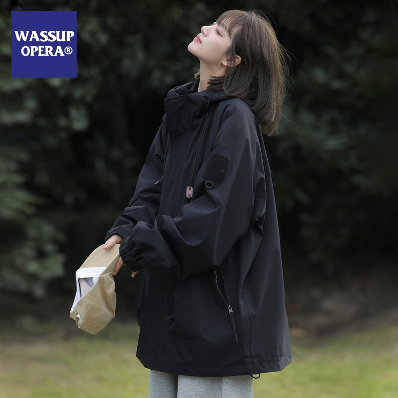 Wassup Opera Women's Spring and Autumn Outdoor Waterproof Jacket Coat Couple Trendy Brand Clothing